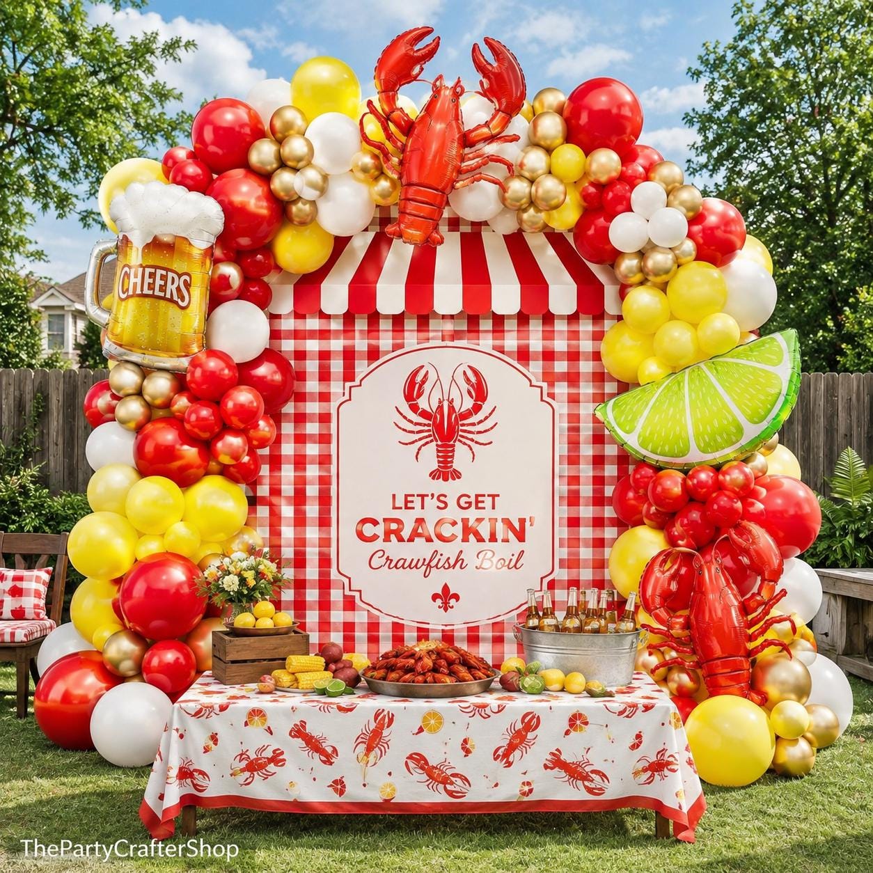 Crawfish Boil Balloon Arch Kit | Red Yellow Gold Seafood Party Decor