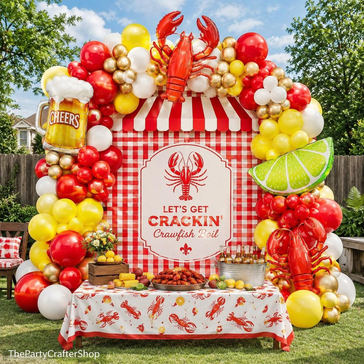 Crawfish Boil Balloon Arch Kit | Red Yellow Gold Seafood Party Decor