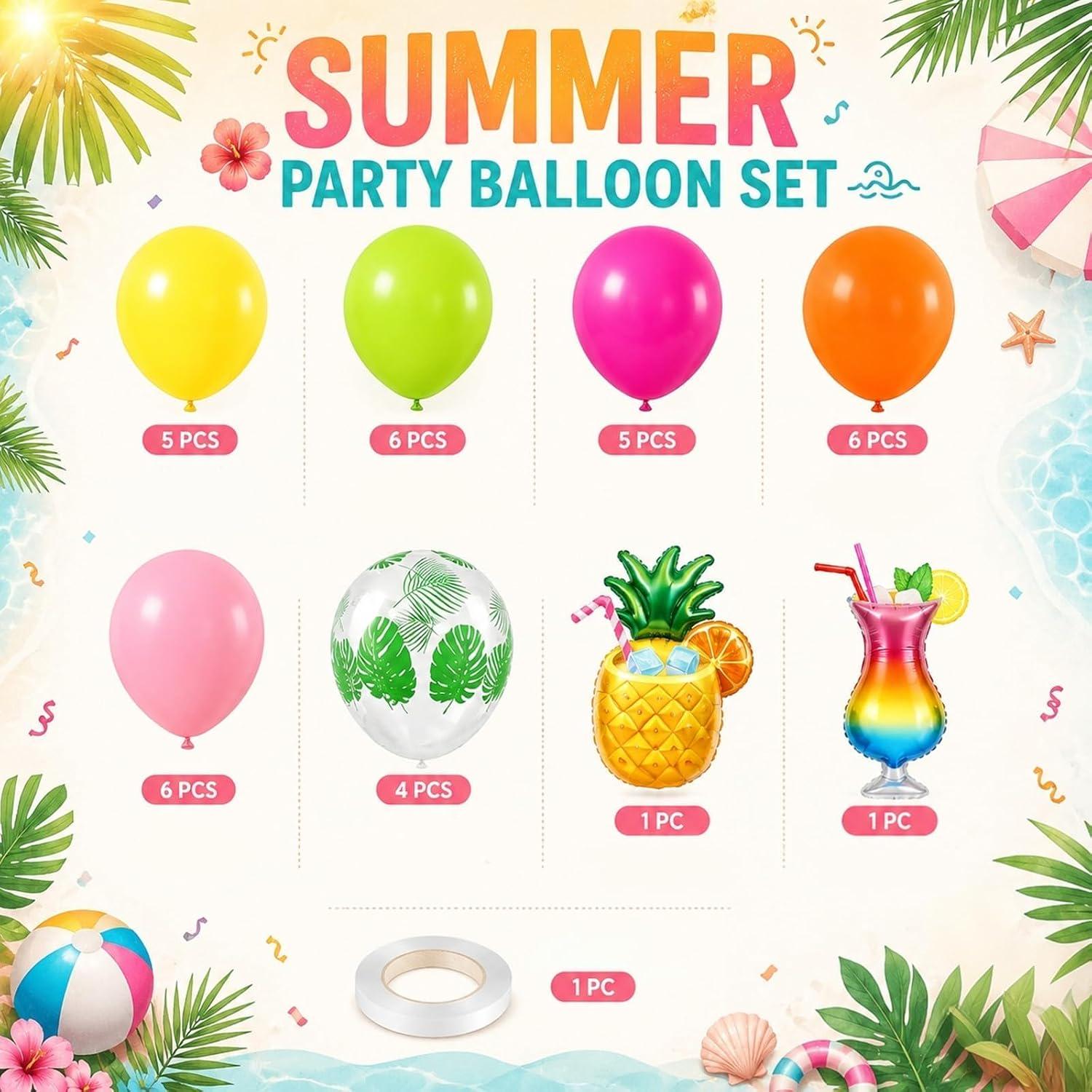 Tropical Balloon Kit | Hawaiian Luau, Pool Party, Summer Birthday Decor
