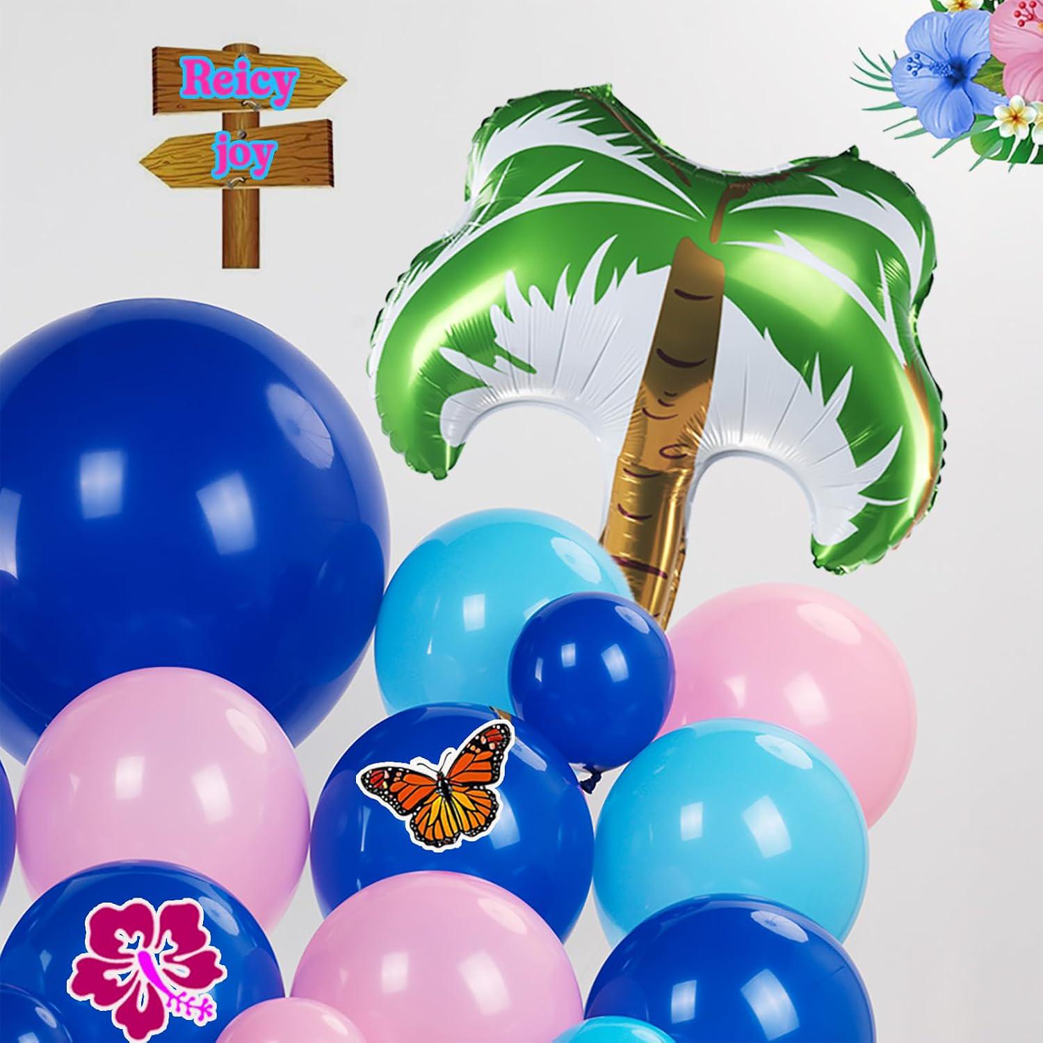 Hawaiian Balloon Arch Kit | Blue Pink Tropical Ohana Backdrop, Coconut Tree, Hibiscus Decor