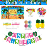 Hawaiian Luau Party Decorations | Aloha Backdrop, Grass Skirt, Balloon Garland, Palm Leaves