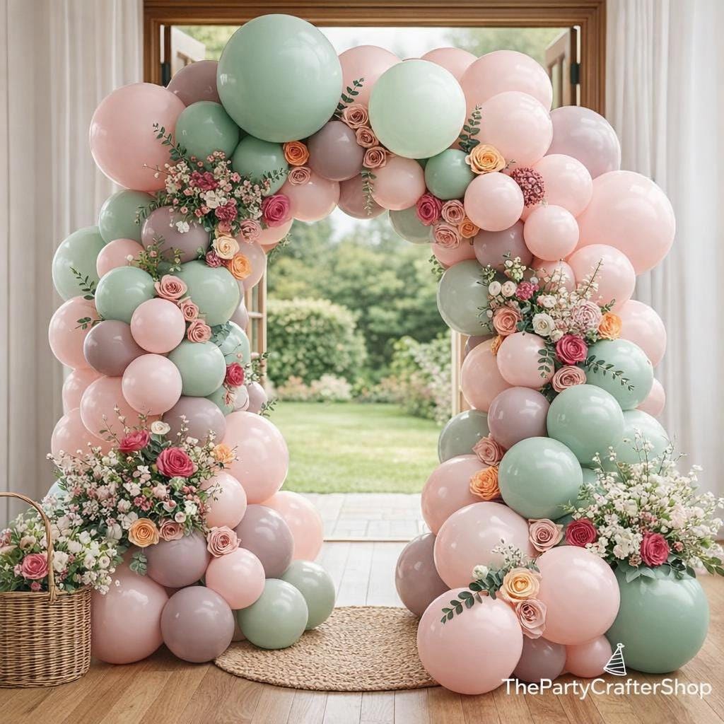 Pink Sage Green Balloon Arch Kit Flowers Eucalyptus Garland Baby Shower Bridal Party Decor
