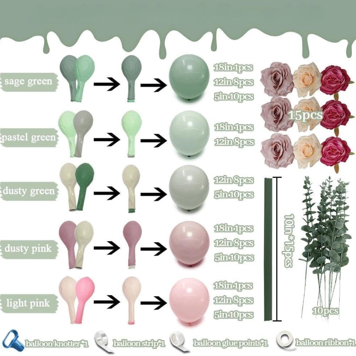 Pink Sage Green Balloon Arch Kit Flowers Eucalyptus Garland Baby Shower Bridal Party Decor