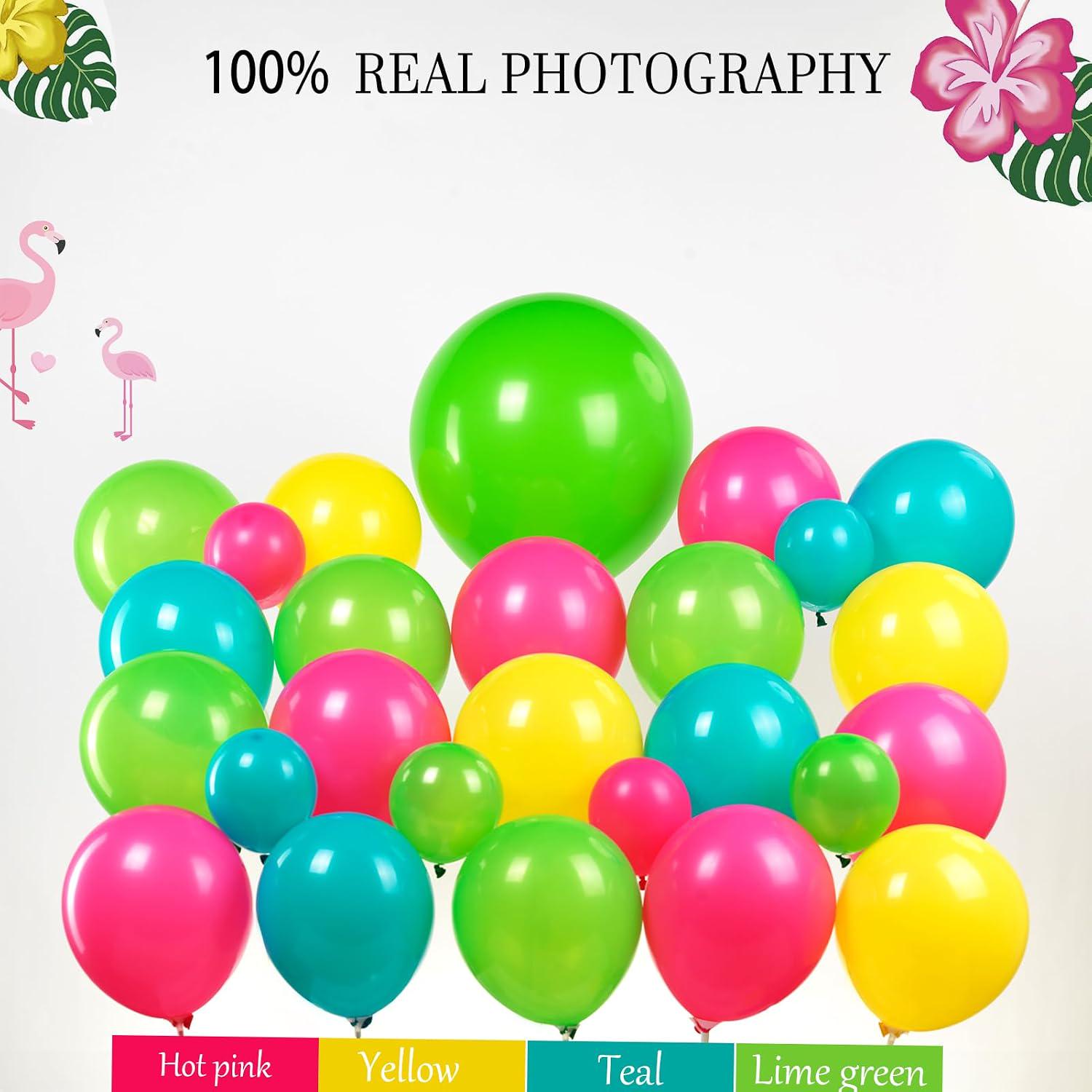 Tropical Balloon Arch Kit | Hot Pink, Lime Green, Yellow Balloons with Flamingo Foils