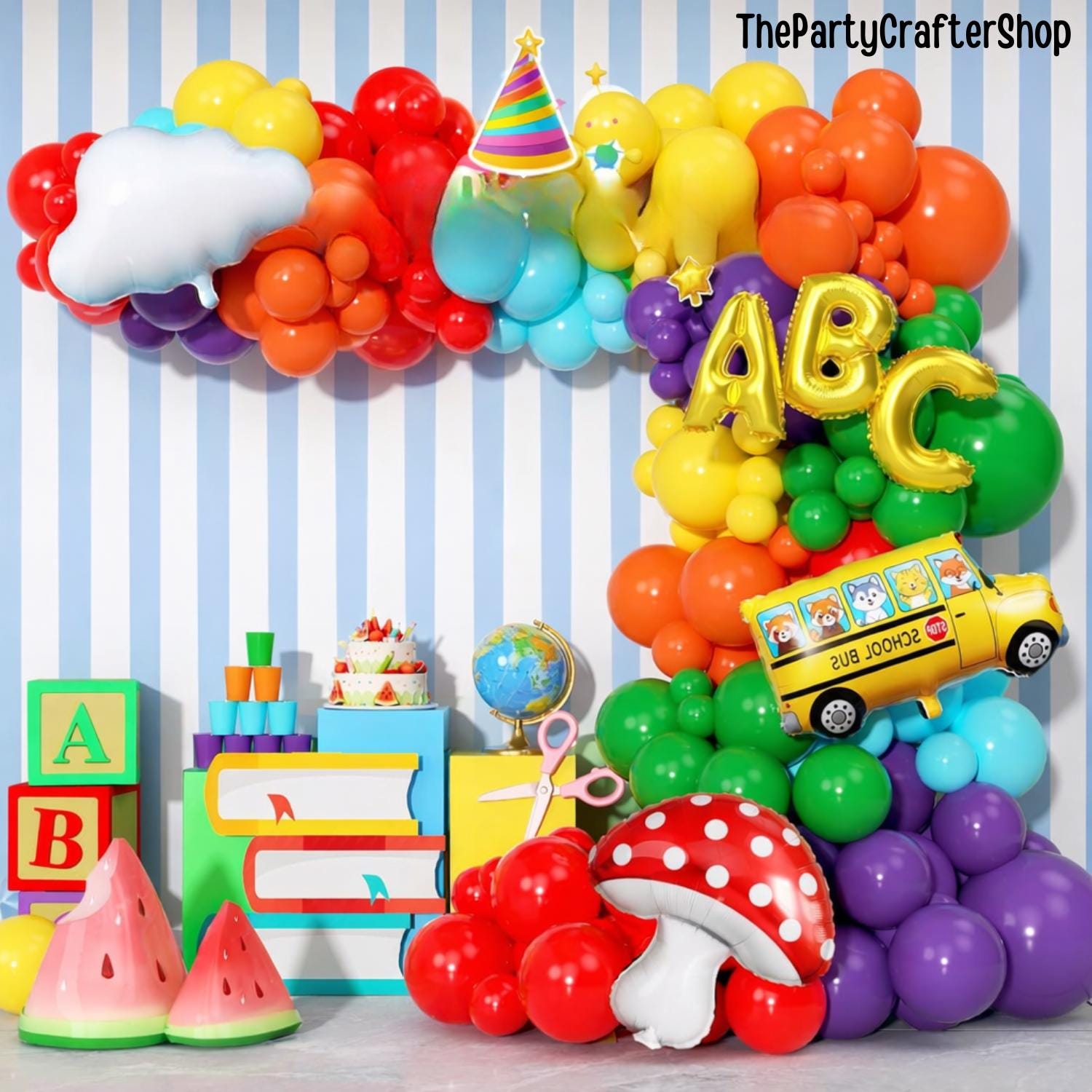 Rainbow Balloon Arch Kit | School Bus, ABC, Pencil Balloons (Back to School Decor)