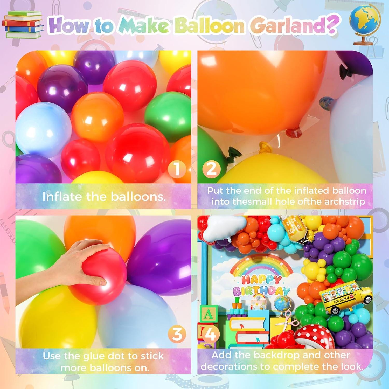 Rainbow Balloon Arch Kit | School Bus, ABC, Pencil Balloons (Back to School Decor)
