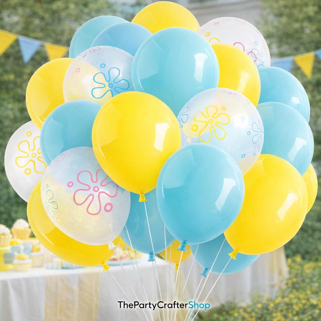 Cartoon Sea Sponge Balloons | Teal, Blue, Yellow Undersea Party Decor