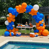 Blue Orange White Balloon Arch Kit, Double Stuffed, Silver Stars, Party Decor