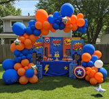 Blue Orange White Balloon Arch Kit, Double Stuffed, Silver Stars, Party Decor