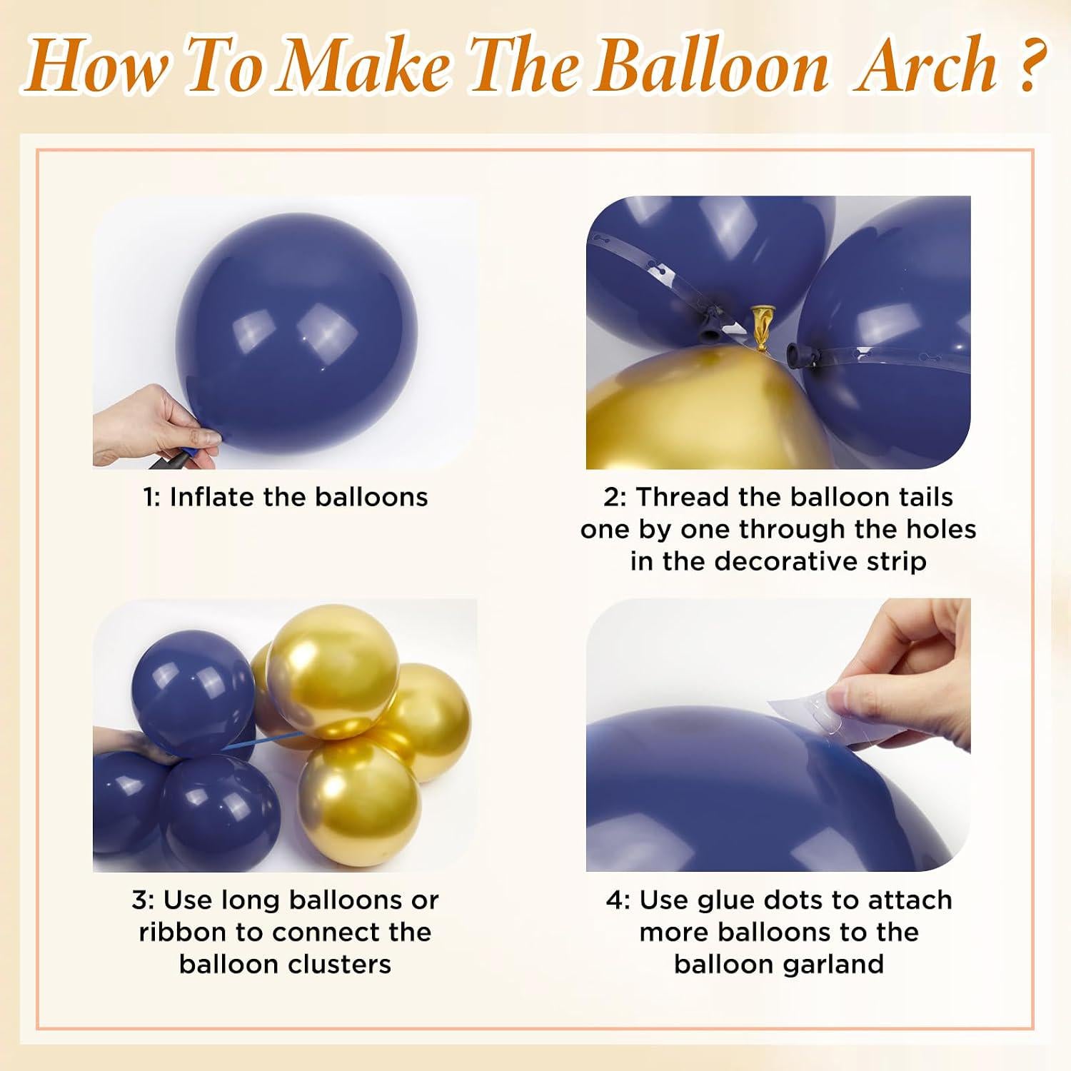 Blue Orange Balloon Arch Kit 132PCS, White Gold Balloon Garland, Graduation Birthday Party Decorations