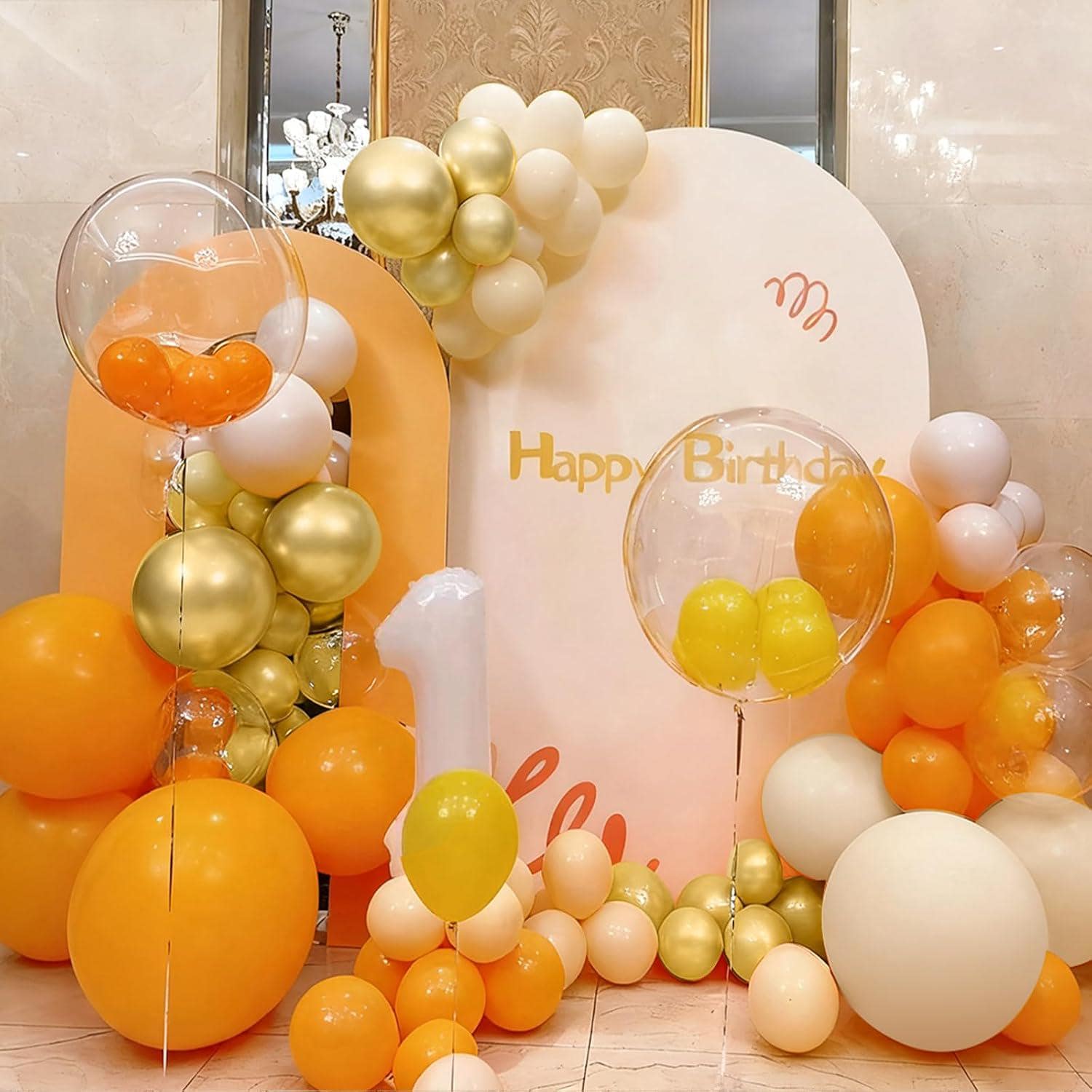 Orange White Nude Gold Balloon Arch Kit 166PCS, Dusty Orange Sand Metallic Gold Balloons, Baby Shower Wedding Party Decor