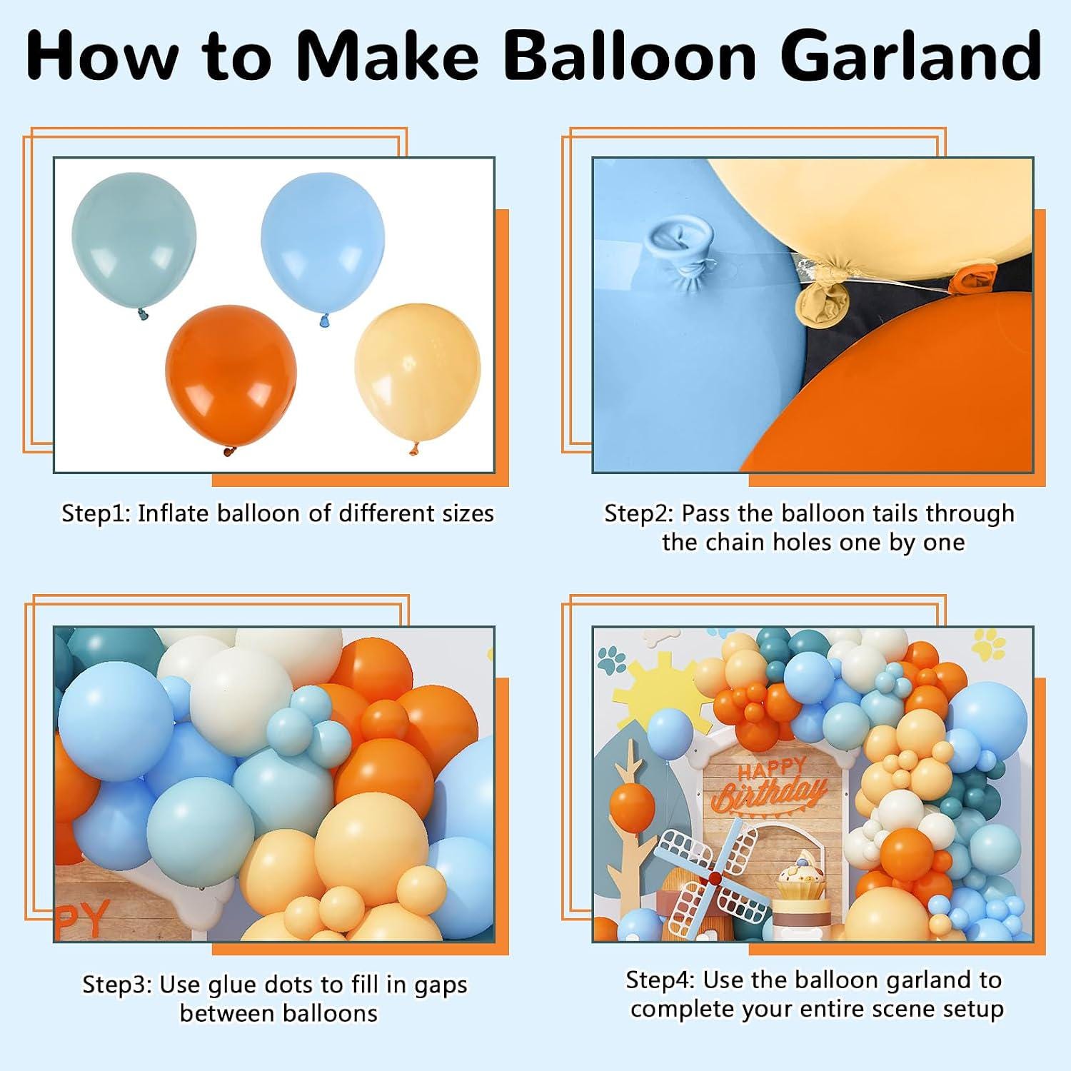 Retro Orange Balloon Garland Arch Kit, Burnt Orange Dusty Blue Beige Ivory Balloons