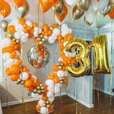 Orange White Gold Balloon Garland Arch Kit, Metallic Confetti Balloons, Celebration Decor