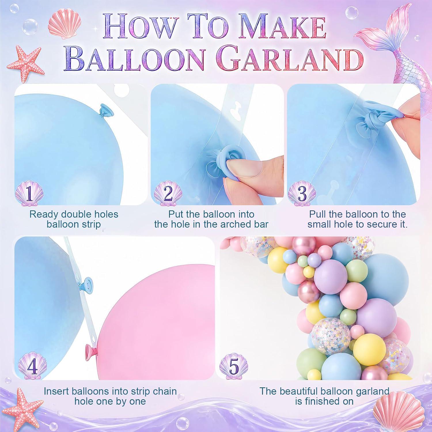 Mermaid Balloon Arch Kit, Pastel Under the Sea Party Decor (123pc)