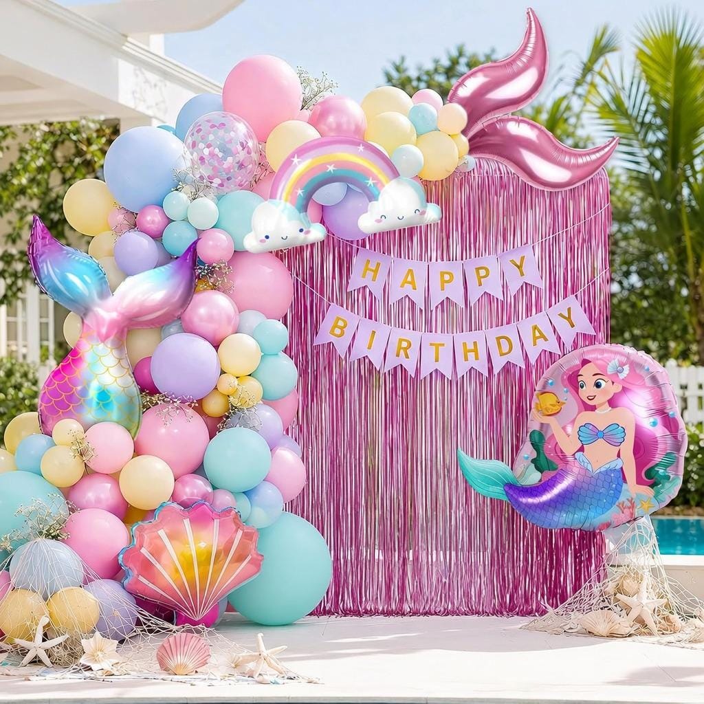 Mermaid Balloon Arch Kit, Pastel Under the Sea Party Decor (123pc)
