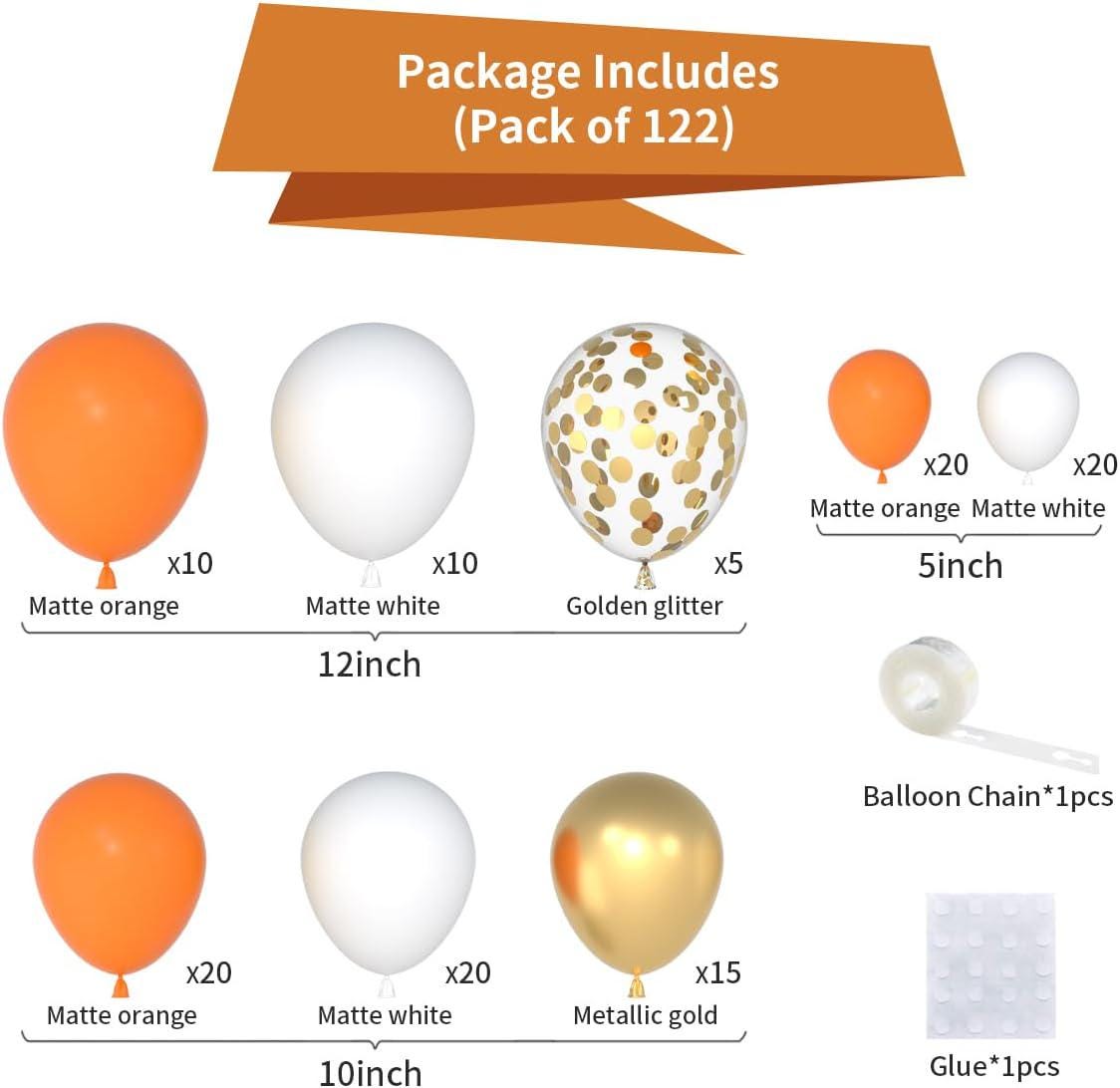 Orange White Gold Balloon Garland Arch Kit, Metallic Confetti Party Decor