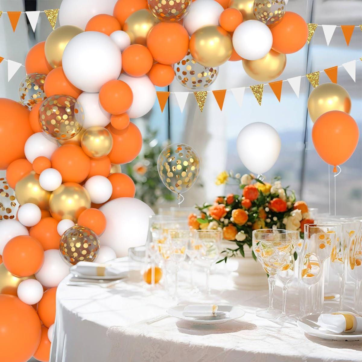 Orange White Gold Balloon Garland Arch Kit, Metallic Confetti Party Decor