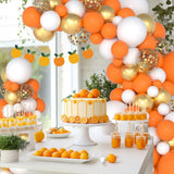 Orange White Gold Balloon Garland Arch Kit, Metallic Confetti Party Decor