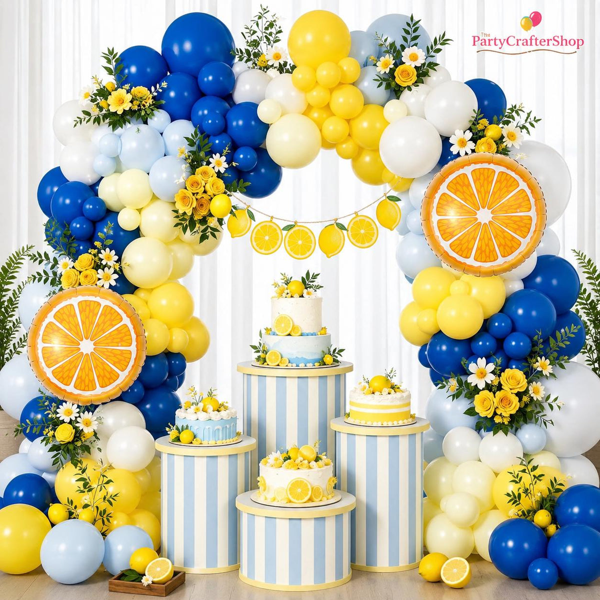 Lemon Balloon Garland Kit, Citrus Birthday Arch, Blue Yellow Party Decor