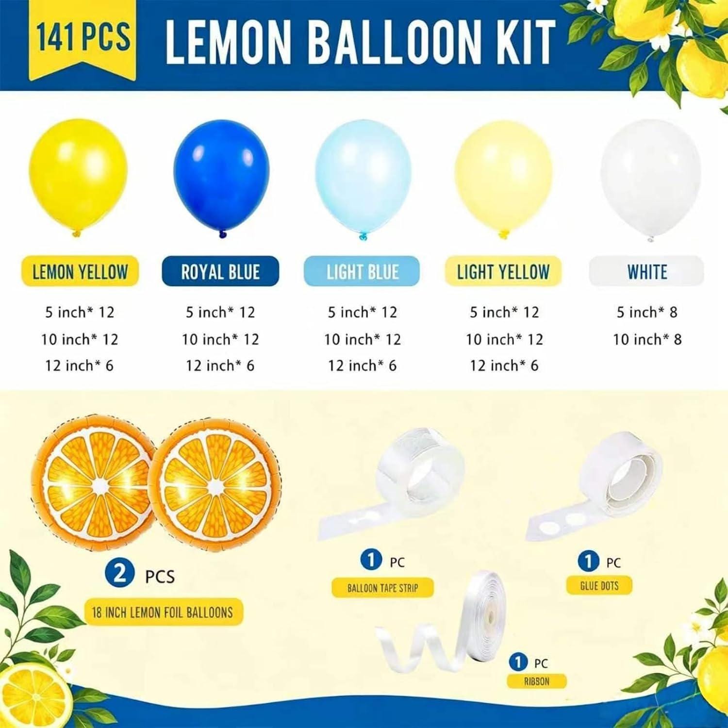 Lemon Balloon Garland Kit, Citrus Birthday Arch, Blue Yellow Party Decor
