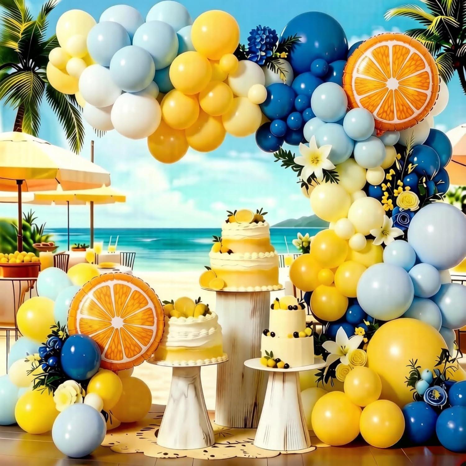 Lemon Balloon Garland Kit, Citrus Birthday Arch, Blue Yellow Party Decor
