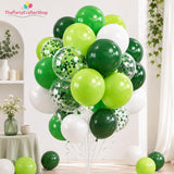 Metallic Green White Confetti Balloons, 12 Inch Emerald Lime Party Set