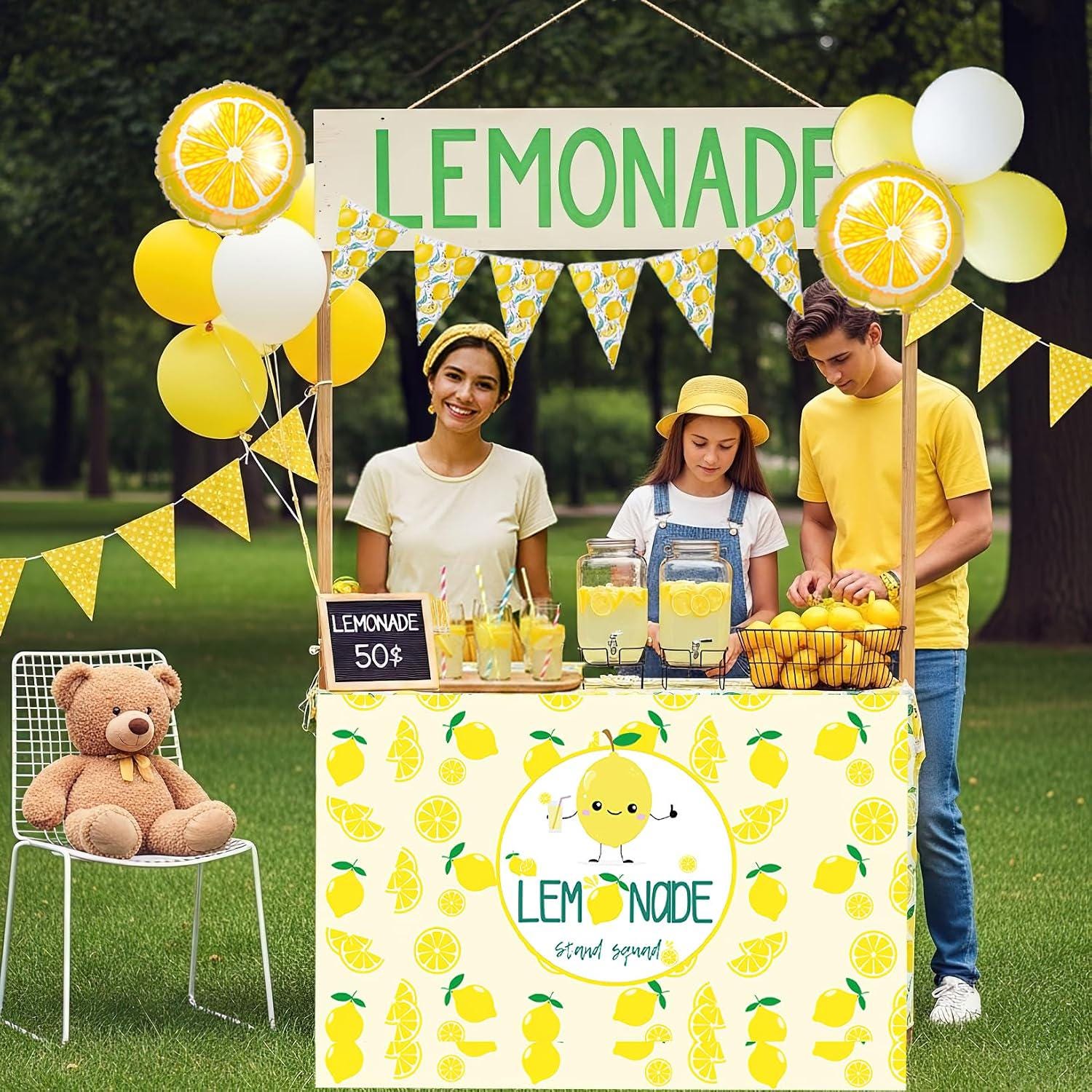 Lemonade Stand Party Decor Kit, Yellow White Balloons, Summer Birthday Banner