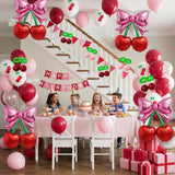 Cherry Balloon Garland Kit, Pink Red Bow Cherry Print Balloons, Birthday Baby Shower Decor