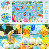 Splash Into Six Birthday Backdrop Banner, Beach Ball Balloon, Tropical Summer Party Decor