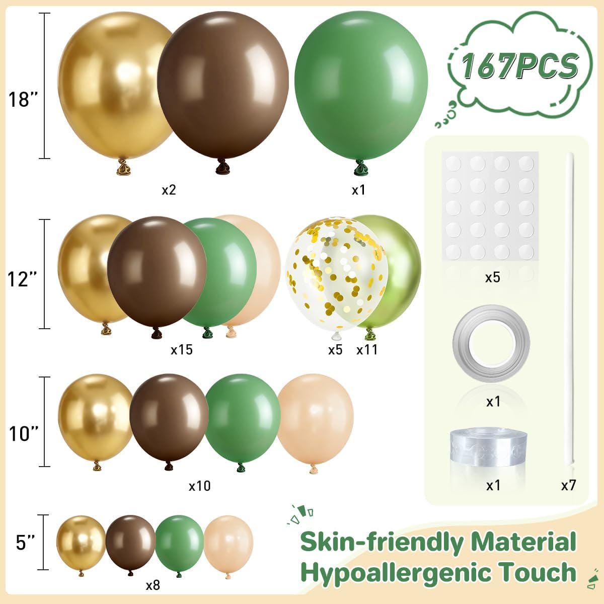 Sage Green Brown Gold Balloon Garland Arch Kit, Woodland Safari Baby Shower Decor