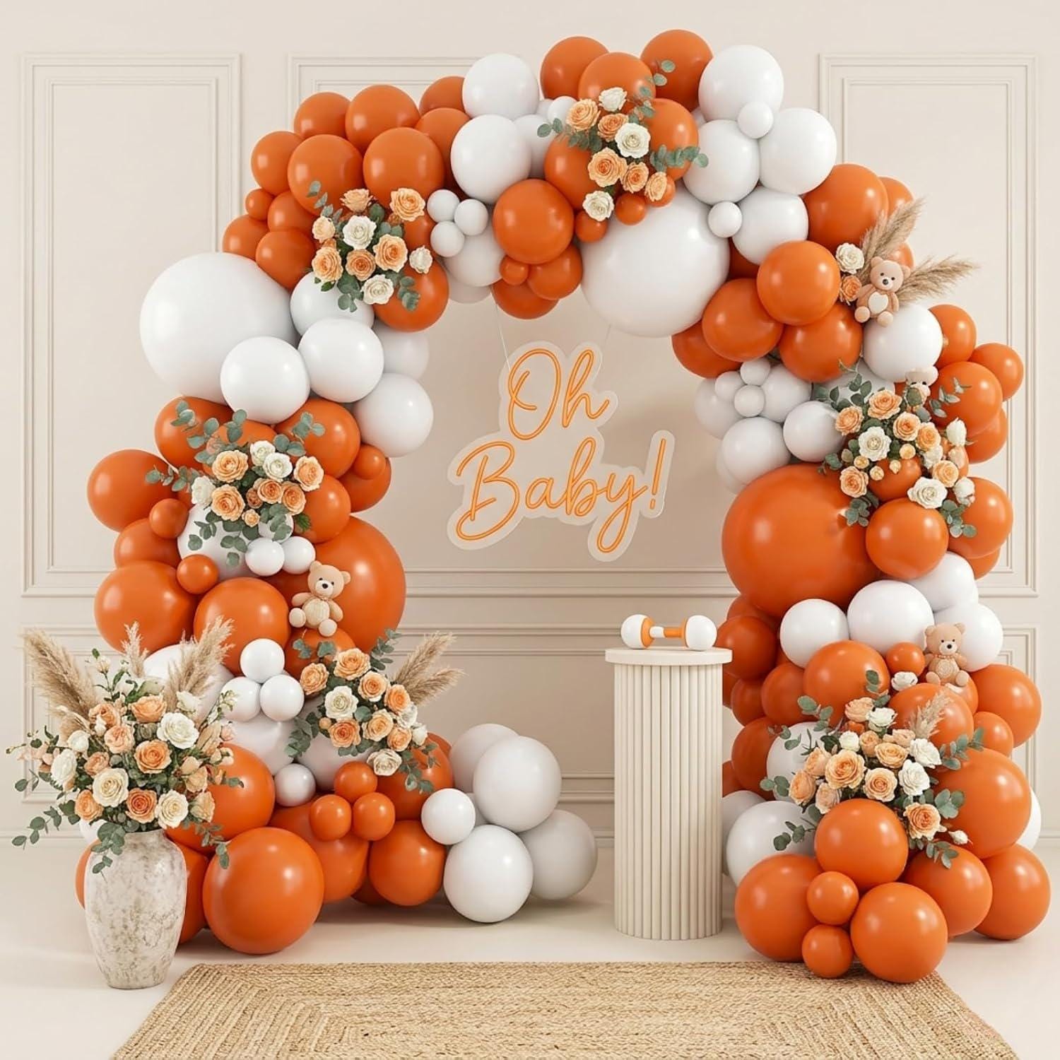 Orange White Balloon Arch Garland Kit, Fall Autumn Citrus Baby Shower Birthday Party Decorations