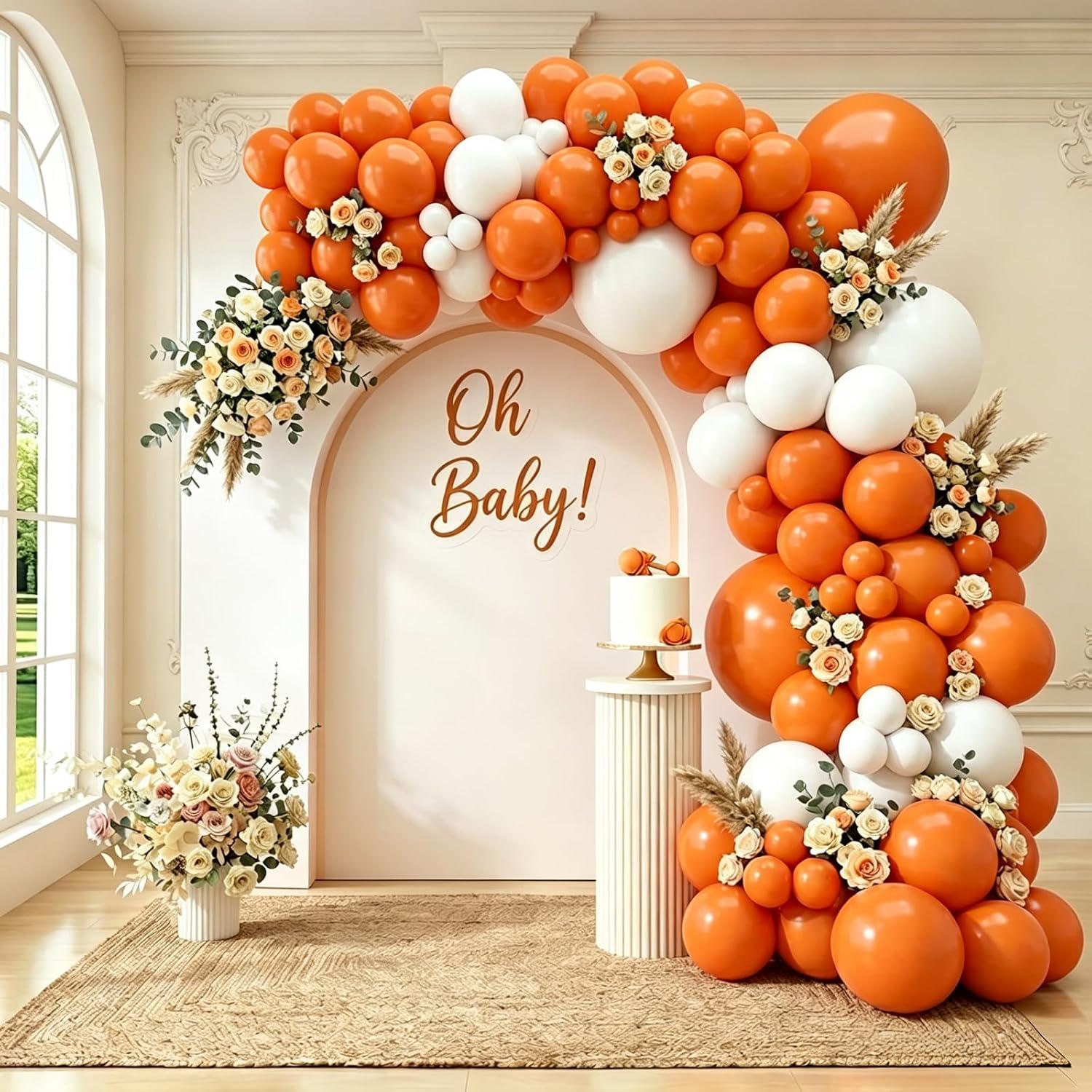 Orange White Balloon Arch Garland Kit, Fall Autumn Citrus Baby Shower Birthday Party Decorations