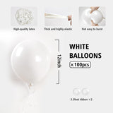 100pc White Latex Balloons, 12 Inch Party Decor (Air or Helium Filled)