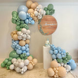 Dusty Blue Sage Green Balloon Arch Kit, 145pc Baby Boy Shower Garland with Yellow White Bear Balloons, Vintage Party Backdrop