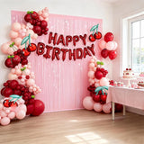 Cherry Birthday Balloon Arch Kit, Pink Fringe Backdrop, Girls Party Decorations