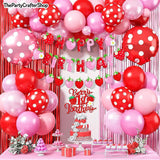 Strawberry First Birthday Party Decorations Kit, Pastel Berry Sweet Theme Balloons Banner Topper