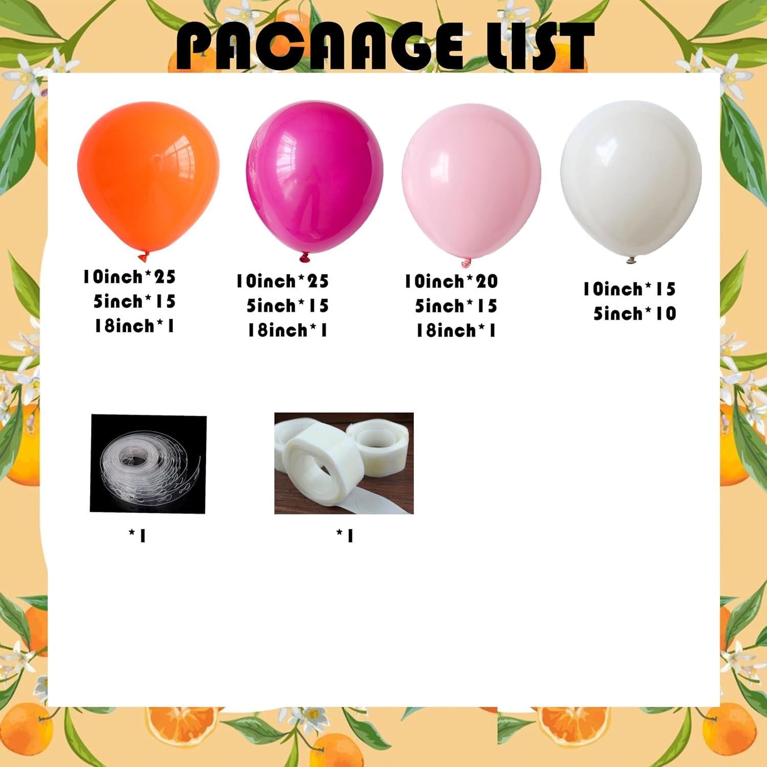 Hot Pink Orange Balloon Garland Kit, Tropical Arch, Lemon Birthday Party Decor