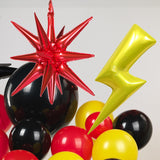 Red Yellow Black Balloon Garland Kit, Superhero Lightning Starburst Foils, Birthday Party Decor