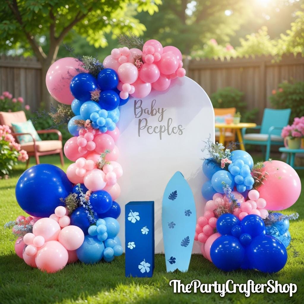 Blue Pink Balloon Arch Kit, Tropical Hawaiian Party Decor, Baby Shower Garland