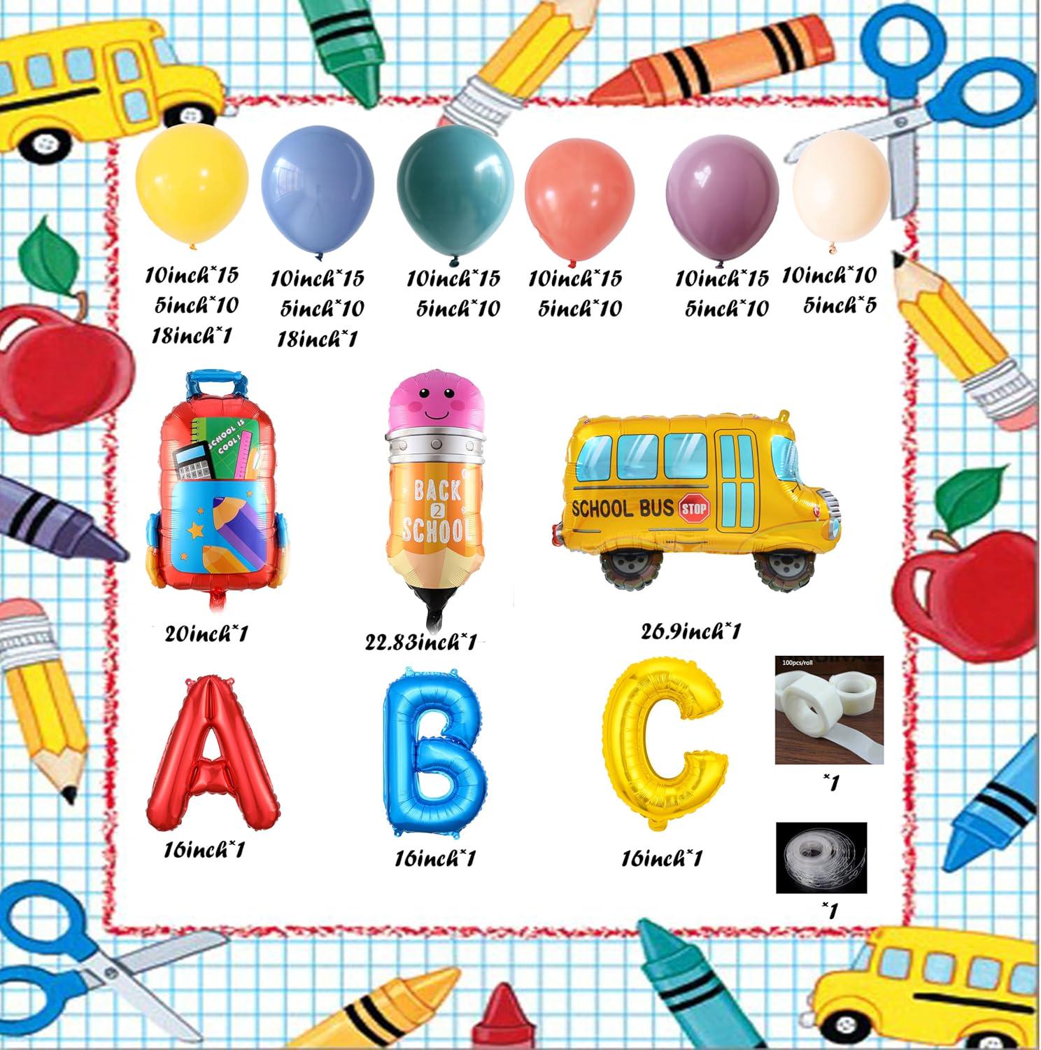 Back to School Balloon Garland Kit, ABC Pencil Bus Party Decor