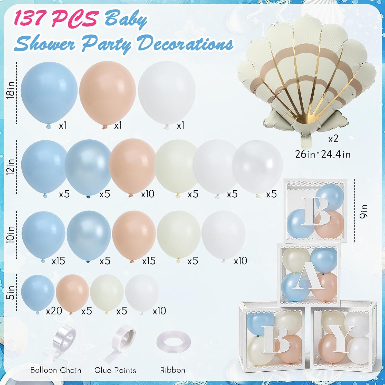 Ocean Baby Shower Balloon Arch, Pastel Seashell Party Decor