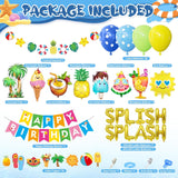 Tropical Pool Party Decorations, Summer Birthday Kit with Balloons, Banner, Cake Toppers