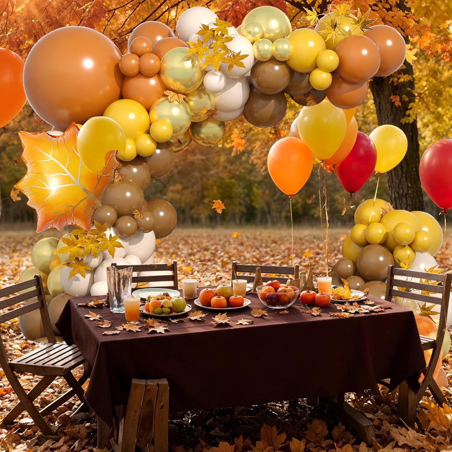 Fall Balloon Garland Arch Kit, Autumn Colors, Maple Leaf Pumpkin Foil, Thanksgiving Shower Decor