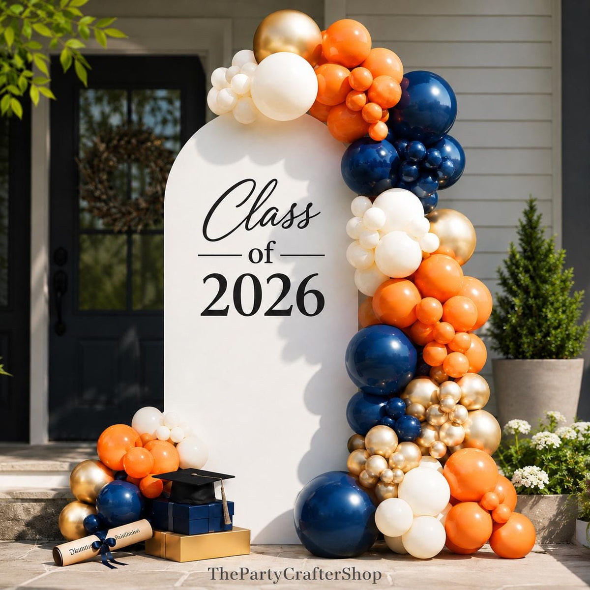 Navy Gold Burnt Orange Balloon Arch Kit, Class of 2026 Graduation Party Decor
