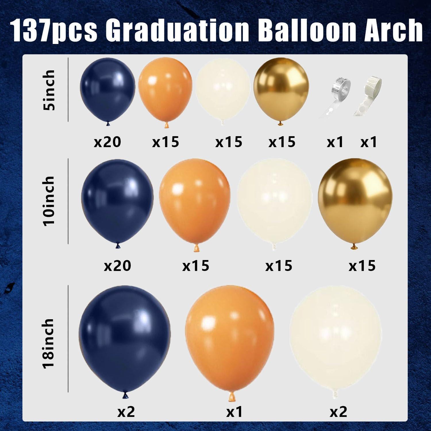 Navy Gold Burnt Orange Balloon Arch Kit, Class of 2026 Graduation Party Decor