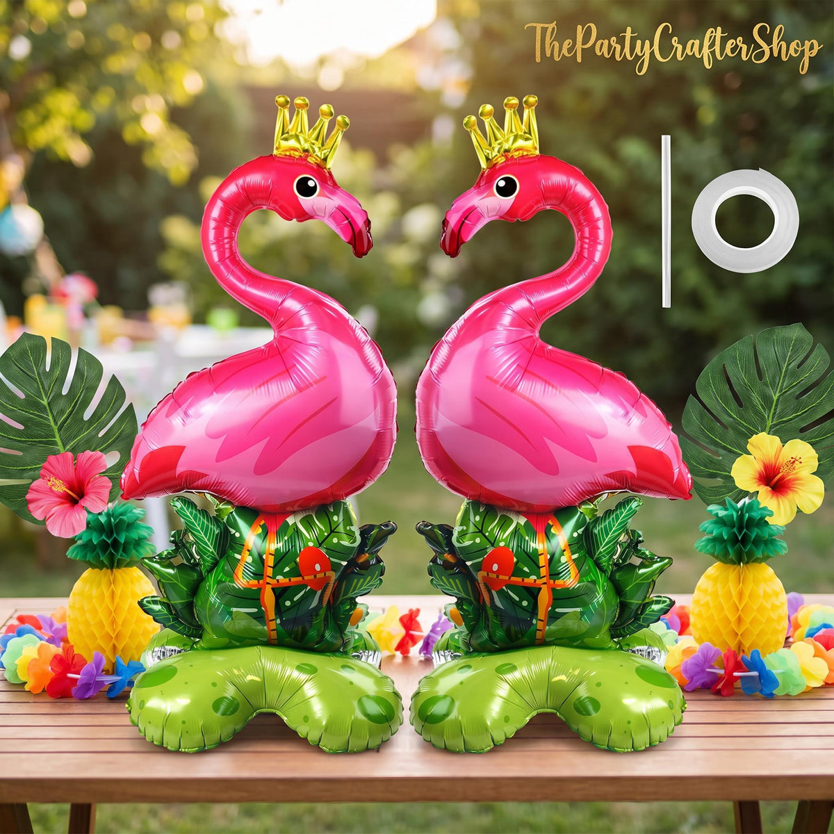 Giant Pink Flamingo Mylar Balloons, Tropical Luau Party Decor (Set of 2)
