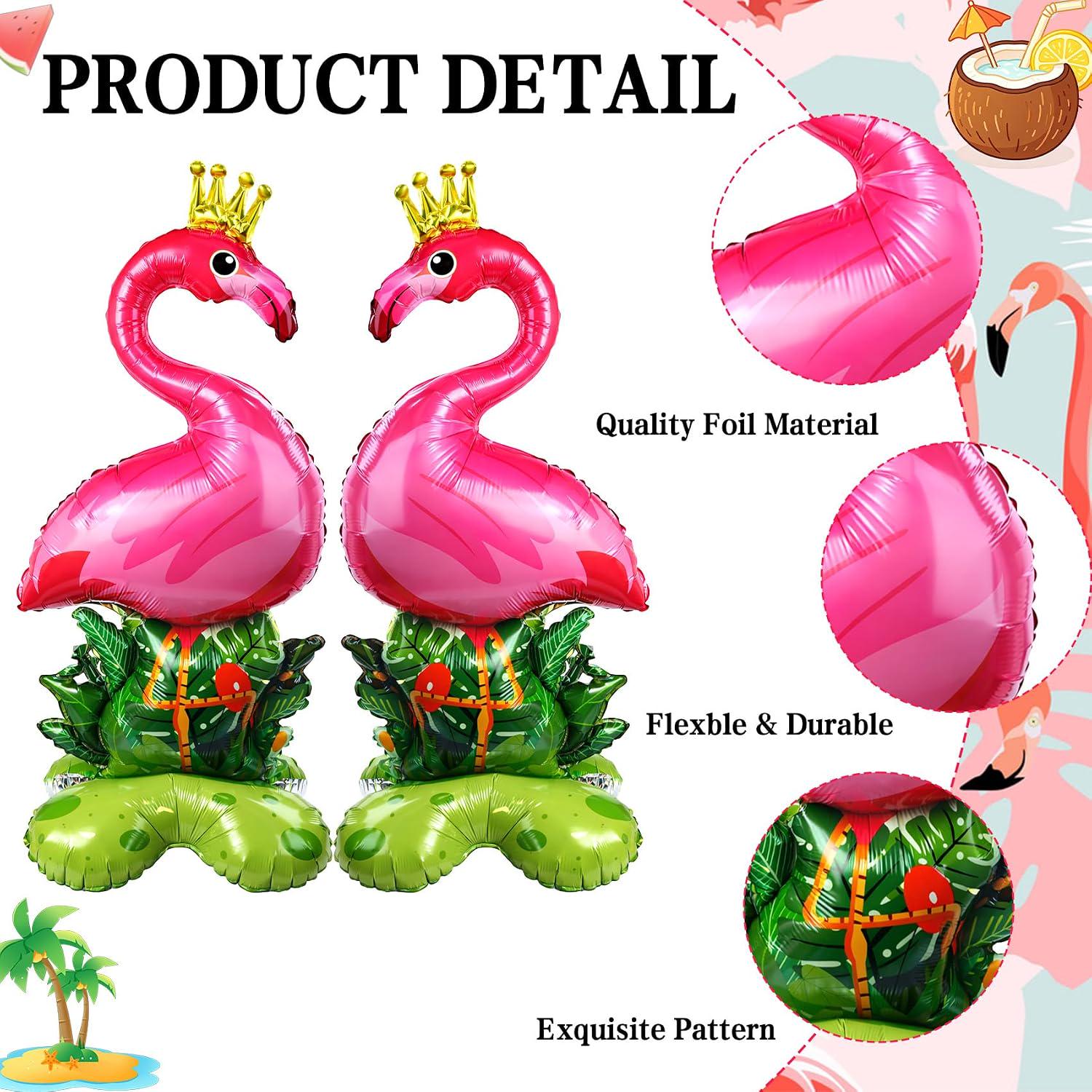 Giant Pink Flamingo Mylar Balloons, Tropical Luau Party Decor (Set of 2)