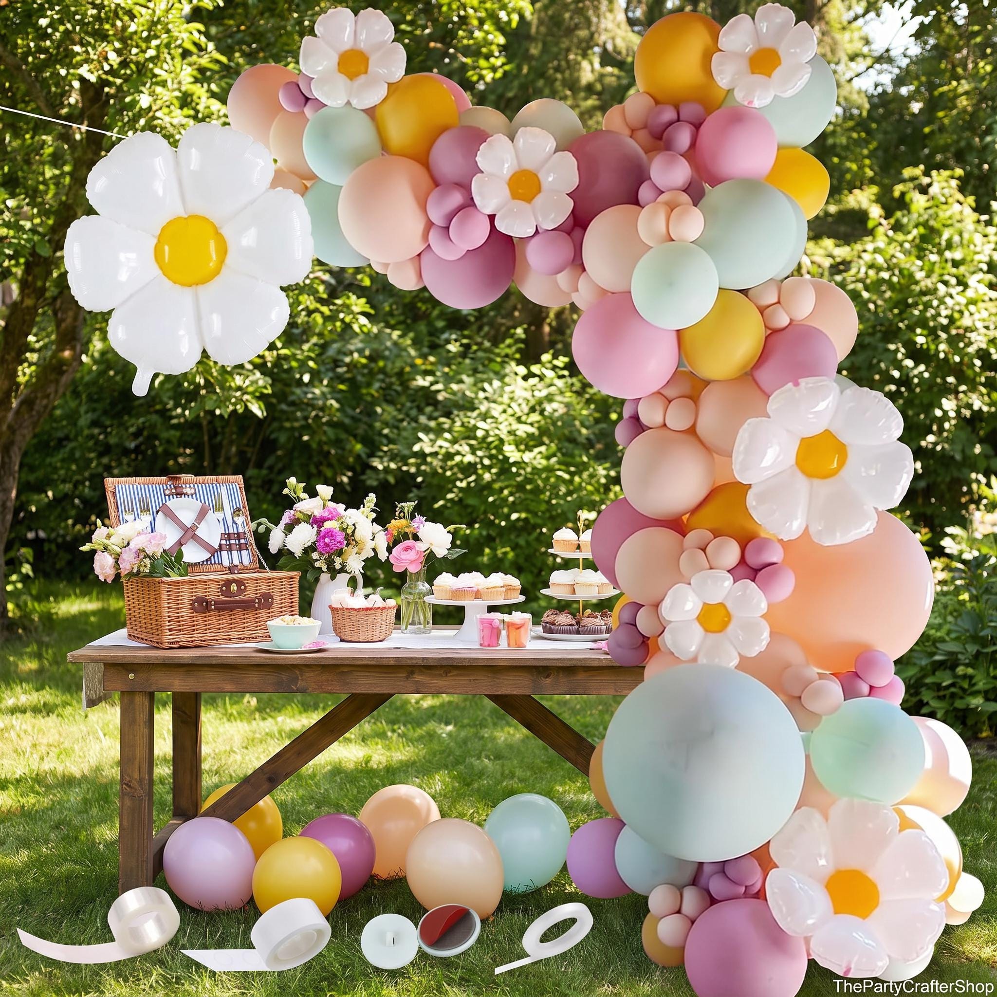 Pink Daisy Balloon Garland Arch Kit, Groovy Flower Party Decor
