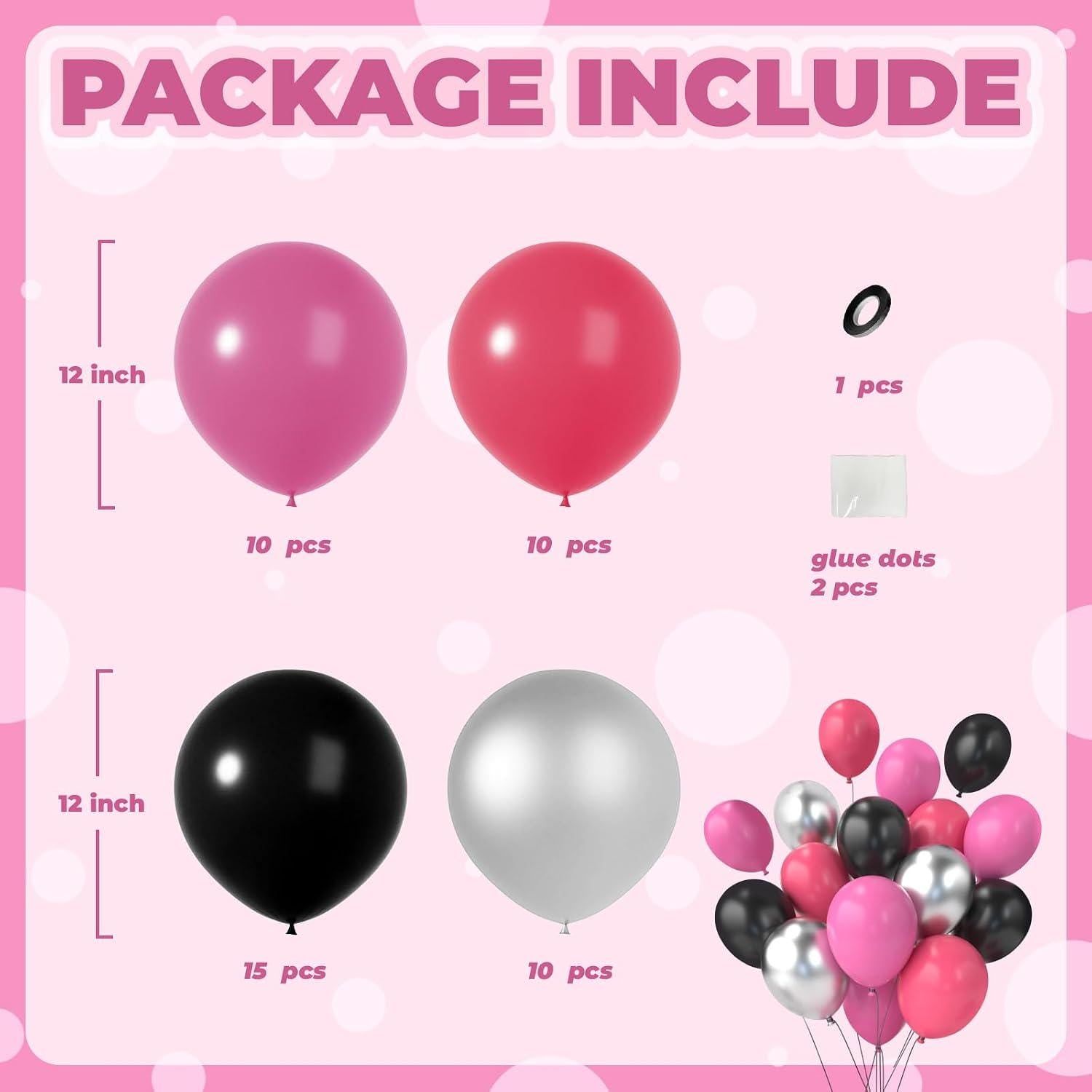Rose Red Black Silver Balloon Arch Kit, 53pc Party Garland for Birthday Baby Shower