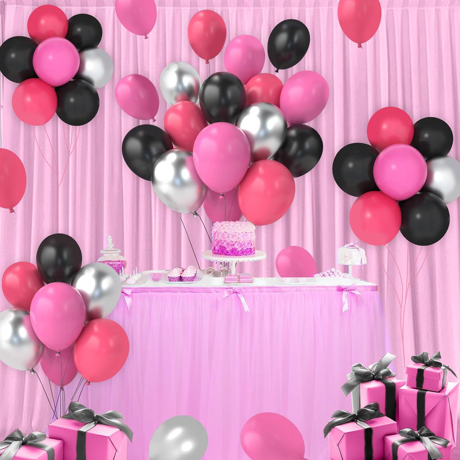 Rose Red Black Silver Balloon Arch Kit, 53pc Party Garland for Birthday Baby Shower
